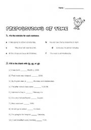 English worksheet: Prepositions of time worksheet