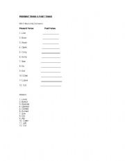English Worksheet: Present Tense & Past Tense