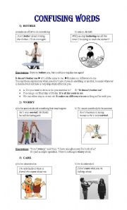 English worksheet: Confusing words: Bother, Matter, Care, Mind, Worry