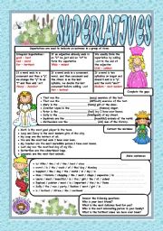 English Worksheet: SUPERLATIVES - Grammar and exercises (KEYS + B&W VERSION INCLUDED)