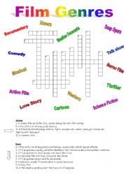 English Worksheet: Crossword on FILM GENRES