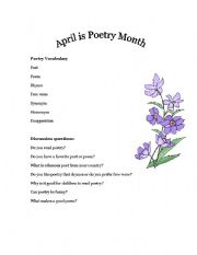 English worksheet: Poetry Month