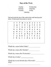 English worksheet: Days of the week