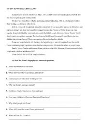 English worksheet: Dimple past tense reading - Princess Diana