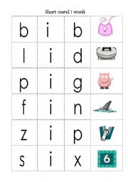 English worksheet: cvc words with short vowel i