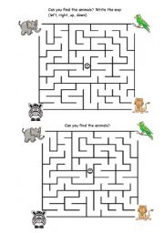 English worksheet: animal maze