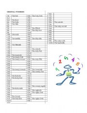 English worksheet: ordinal numbers