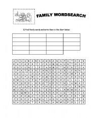 English Worksheet: FAMILY WORDSEARCH with answer key