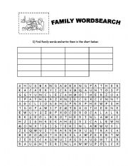 English worksheet: FAMILY WORDSEARCH with answer key