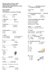 English worksheet: exam for 4th grades