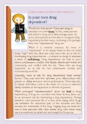 English Worksheet: Is your teen drug dependent?