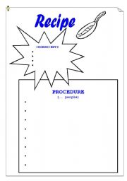 English worksheet: Recipe template