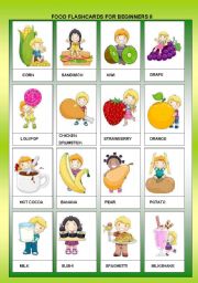 English Worksheet: FOOD FLASHCARDS FOR BEGINNERS II + B&W