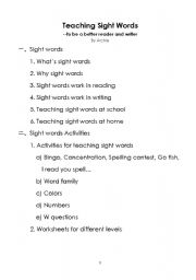 English Worksheet: Teaching Sight Words