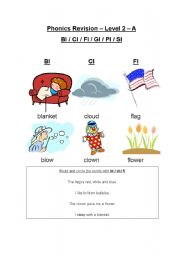 English Worksheet: Blends: bl, cl, fl, gl, pl, sl