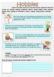 English Worksheet: Character and hobbies