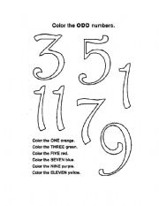 English worksheet: colour the numbers