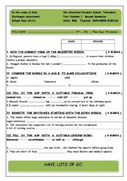 English Worksheet: A QUIZ FOR BAC STUDENTS