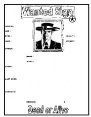 English Worksheet: Wanted Sign (template)