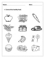 English Worksheet: healthy/unhealthy food