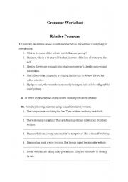 English Worksheet: Worksheet Relative Pronouns
