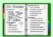 English Worksheet: Be All forms