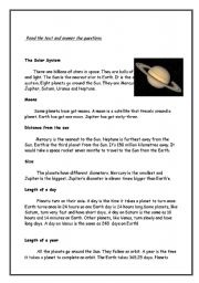 English Worksheet: Solar System