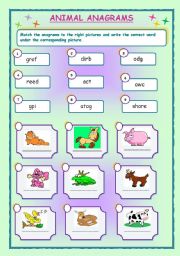 English Worksheet: ANIMAL  ANAGRAMS