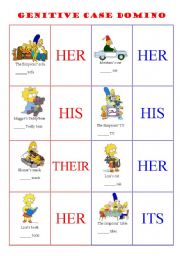 English Worksheet: - POSSESSIVE  ADJECTIVES /  GENITIVE CASE DOMINO - 4 PAGES - EDITABLE