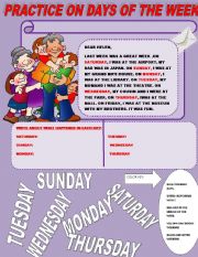 English Worksheet: days of the week practice