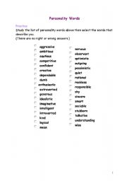 English Worksheet: personality vocabulary