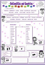 English Worksheet: COUNTRIES AND NATIONALITIES