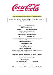 English Worksheet: coke song to fill in 