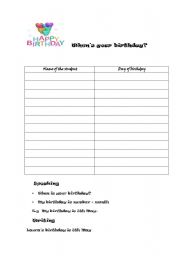 English Worksheet: whens your birthday