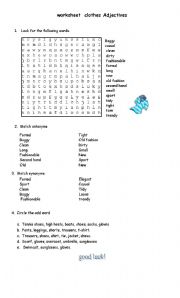 English worksheet: clothes adjectives