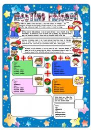 English Worksheet: MEETING FRIENDS! READING AND FILLING THE ID