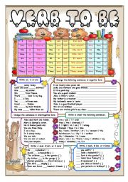 English Worksheet: VERB TO BE  GRAMMAR AND 6 DIFFERENT EXERCISES FOR BEGINNERS