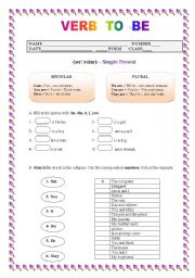 English worksheet: Verb To Be, Simple present