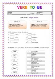 English Worksheet: Verb To Be, Simple present