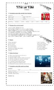 English Worksheet: SONG: VIVA LA VIDA (By Coldplay)