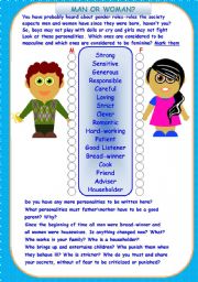 English Worksheet: Man or Woman_gender roles