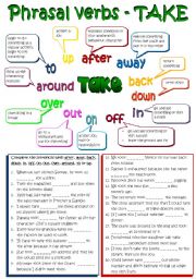 English Worksheet: Phrasal verbs - TAKE (B&W + KEY included) REUPLOADED