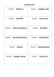 English worksheet: Celebrity Party