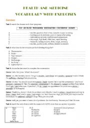 English Worksheet: HEALTH AND MEDICINE - exercises