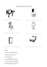 English worksheet: BEDROOM OBJECTS AND PREPOSITIONS