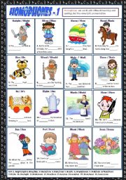 English Worksheet: HOMOPHONES 1 + KEY