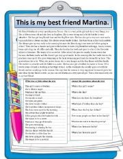 English Worksheet: This is my best friend Martina. Reading comprehension.