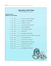 English worksheet: Question words in the past. Do or Be