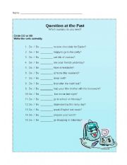 English Worksheet: Question words in the past. Do or Be