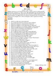 English Worksheet: Ball Game - To practice making questions or Tenses